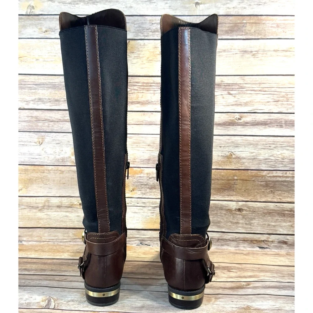 Vince Camuto Womens Brown Leather Pearly Equestriani Riding Boots 9M